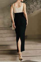 roberta Pearl Flower Rhinestone maxi dress in black