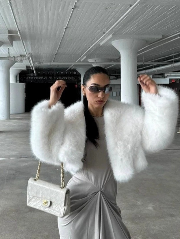 Flowering Girl Women imitation fox fur cropped fur coats with artificial large fur collars