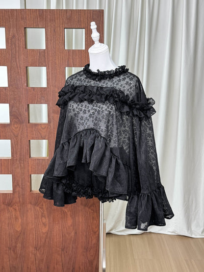 vanessa black Floral Lace Ruffled Top & Shorts Set