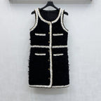 Wool Tweed sleeveless Short Dress in black