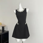 alani pearl embellished sleeveless mini dress - black