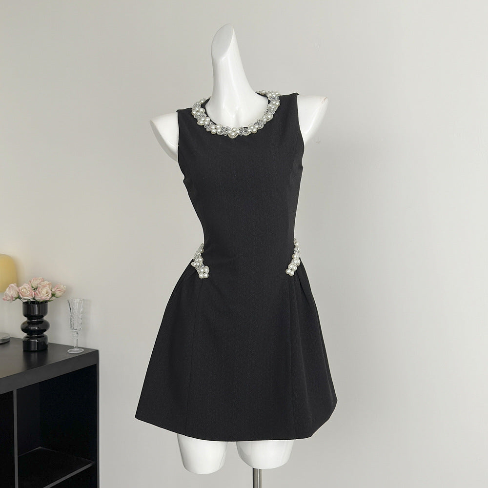 alani pearl embellished sleeveless mini dress - black