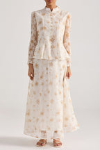 rebecca yellow Floral embroidered long-sleeve top skirt set