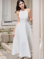 Sleeveless halter neck with diamond midi dress in white