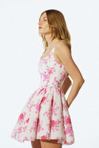 Flowering Girl Women RETALE PINK FLORAL FLARED MINI DRESS