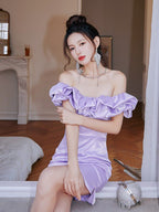 Dolores Ruffle Strapless Mini Dress-Purple