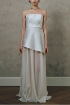 Satin Spliced Tulle  Strapless Maxi Dress In Black And White