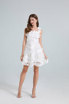 Flowering Girl Women georgia 3d Floral Lace mini Dress in white