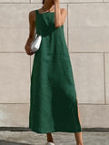 Flowering Girl Women cotton linen side slit strap midi dress