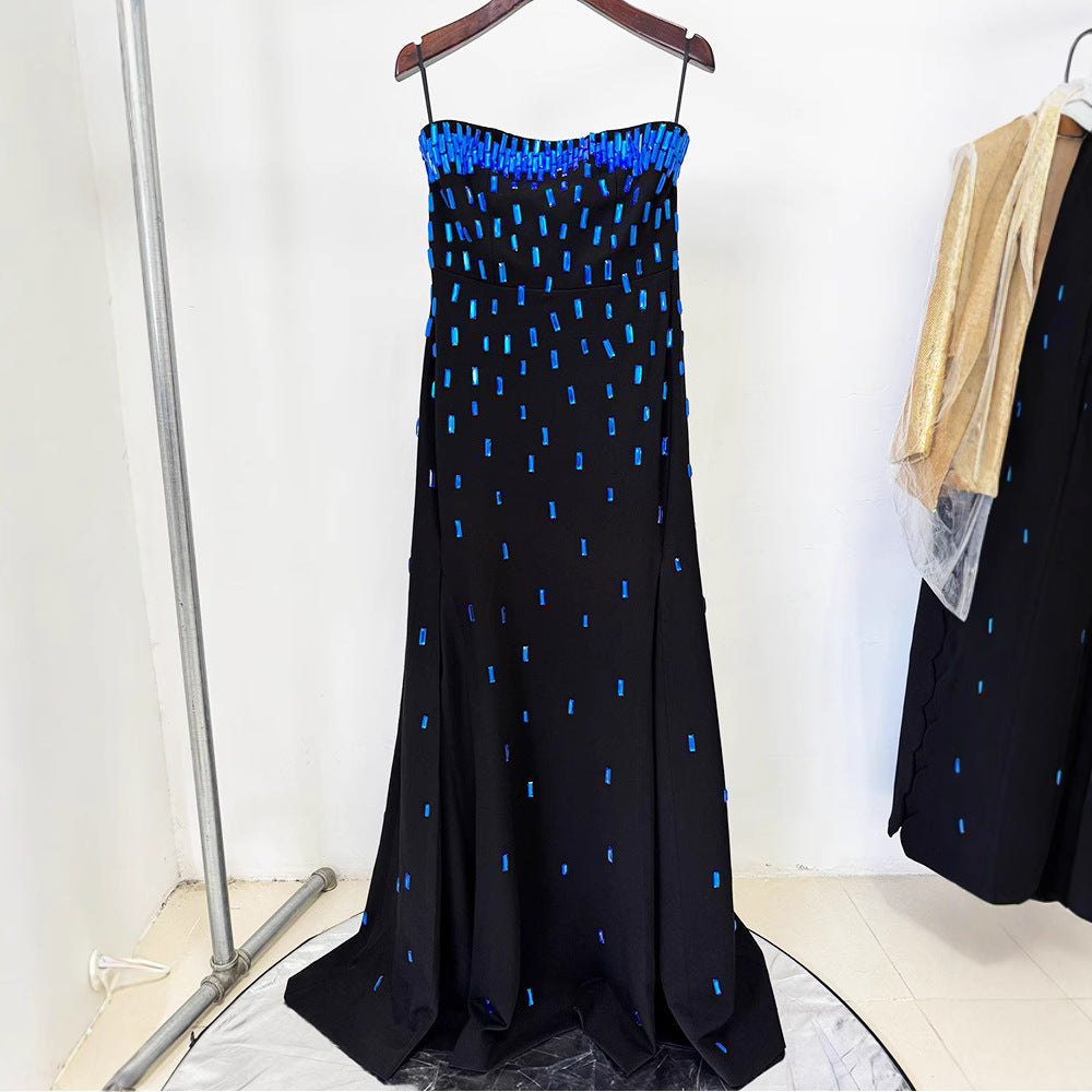 Flowering Girl Women beaded diamond blue diamond bandeau dress