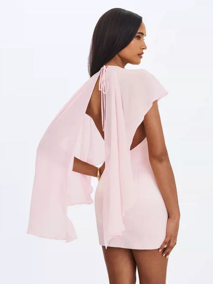wendy cape  bodycon mini dress - pink