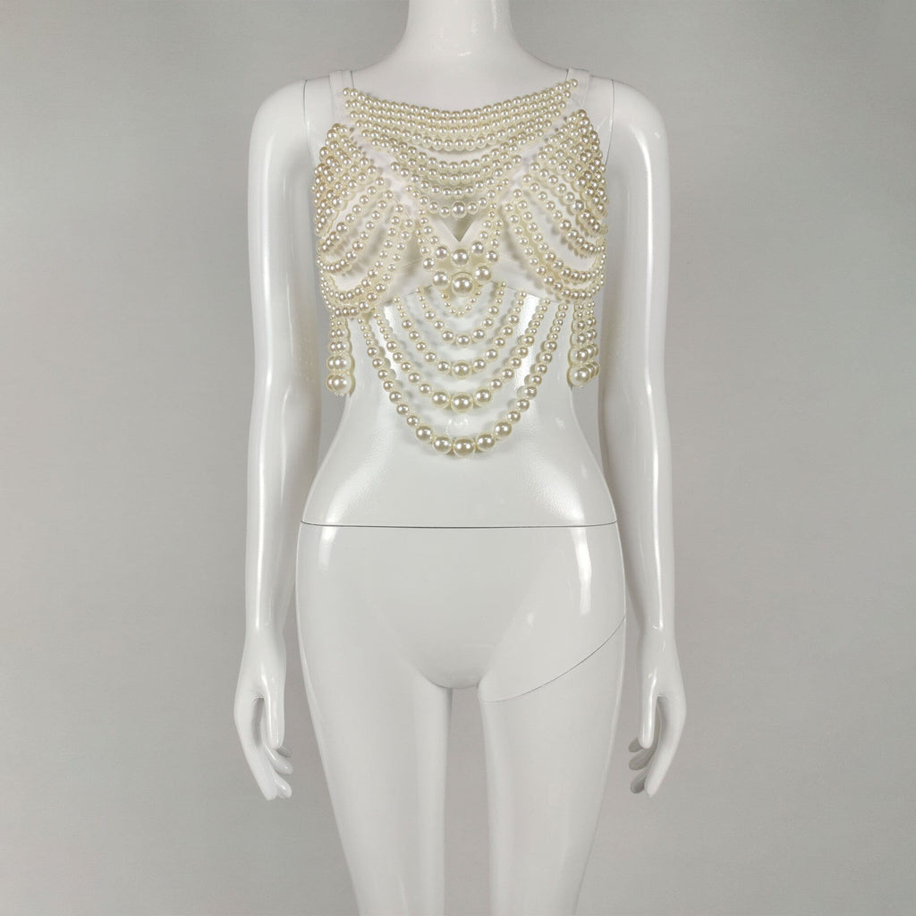Flowering Girl Women Pearl Embellished Bustier Top