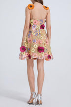 Flowering Girl Women georgia 3d Floral Lace mini Dress in apricot