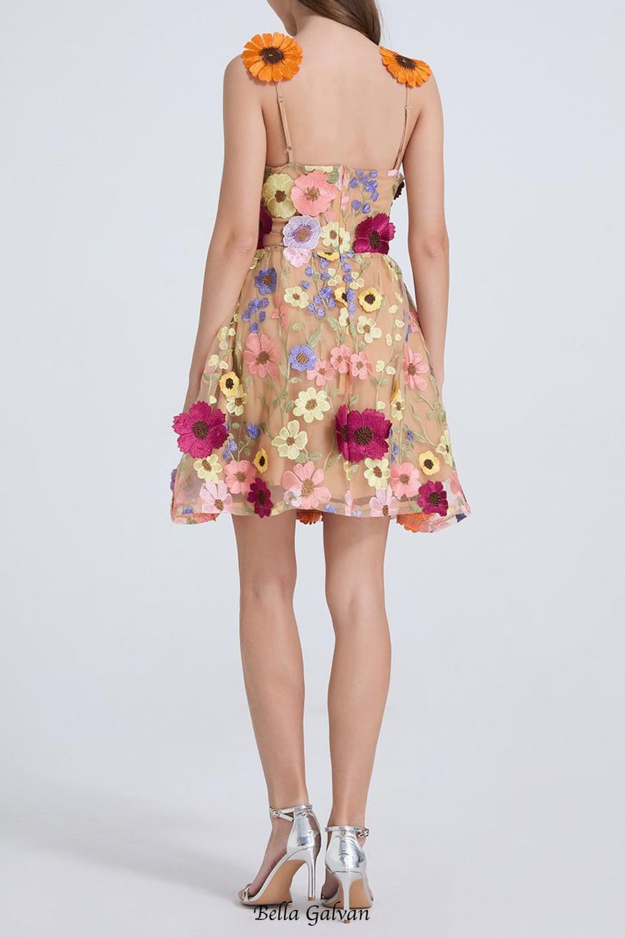 Flowering Girl Women georgia 3d Floral Lace mini Dress in apricot