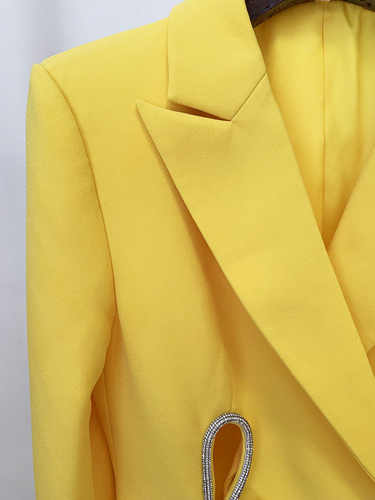 Flowering Girl Women Yellow Double Breasted Pantsuit