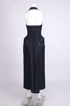 Flowering Girl Women Haltered Corseted Midi Dress Denim In Navy Blue