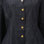Florence Single-Breasted Top Pleated Skirt In Navy Blue