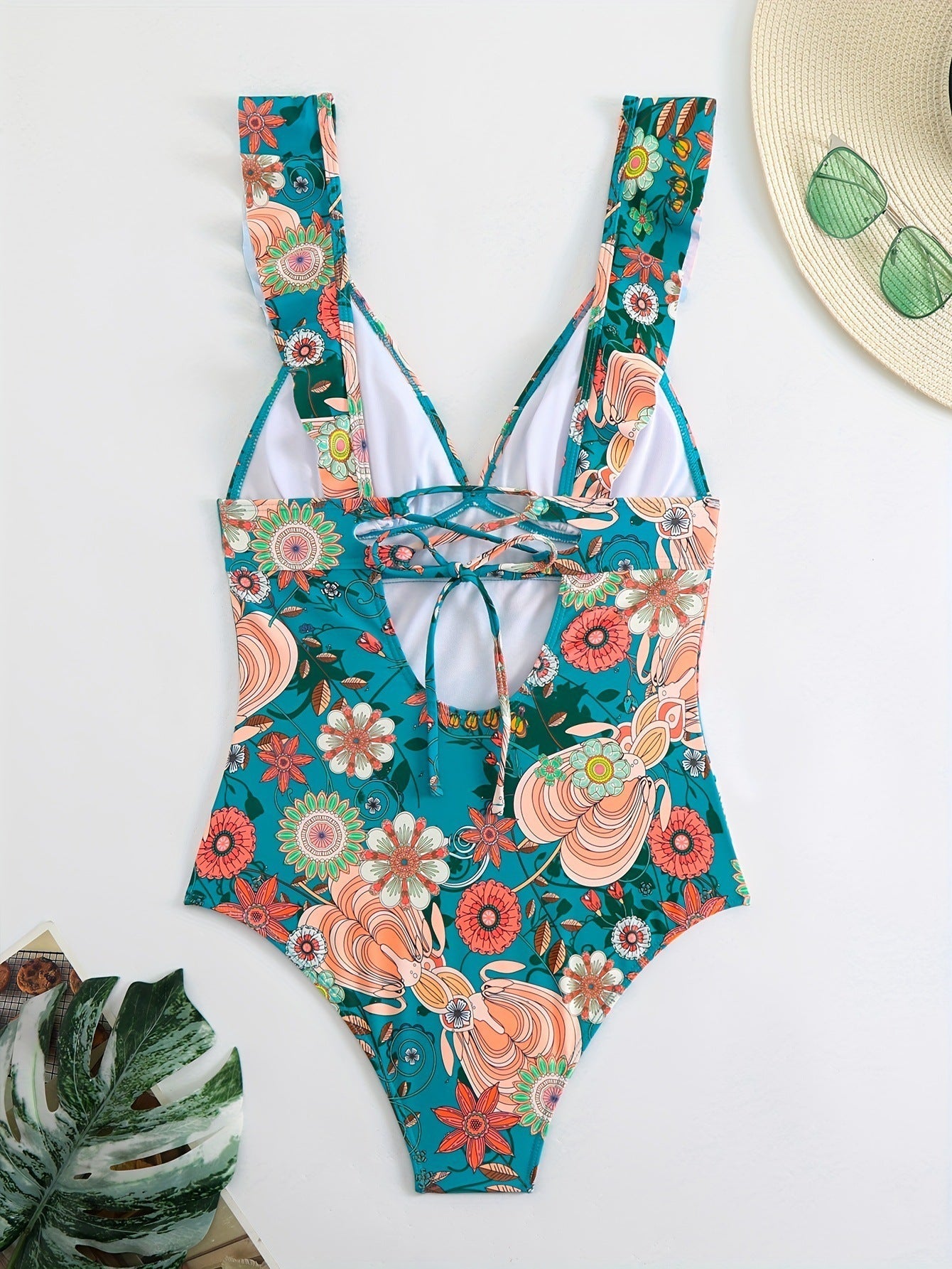 v-neck floral print Ruffle bikini