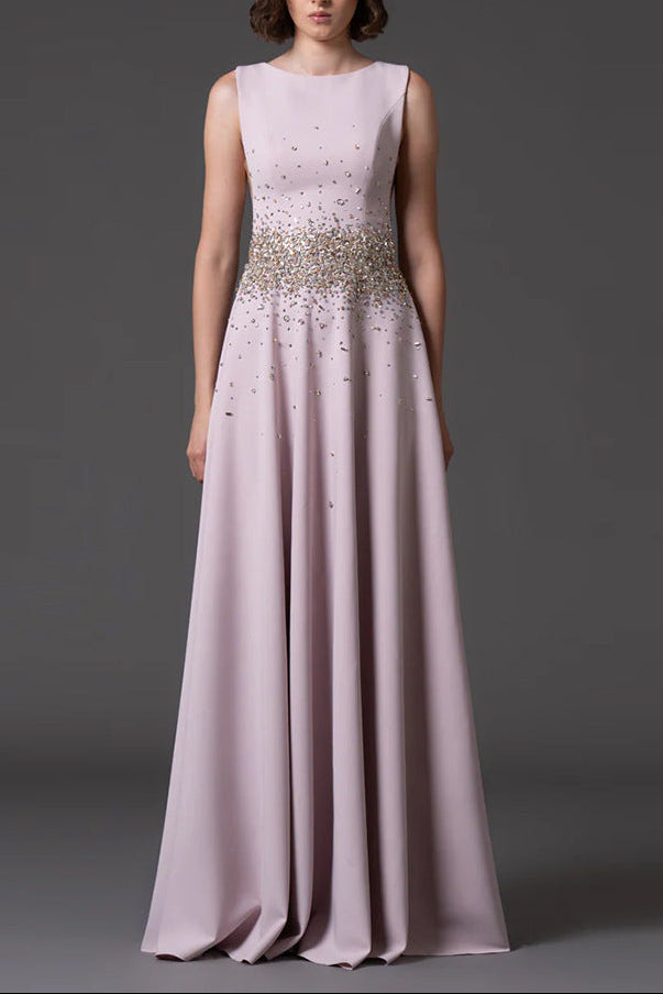 Flowering Girl Women pandora Beaded rhinestone sleeveless maxi dress - pink