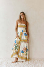 Flowering Girl Women Loose linen sleeveless strapless maxi dress