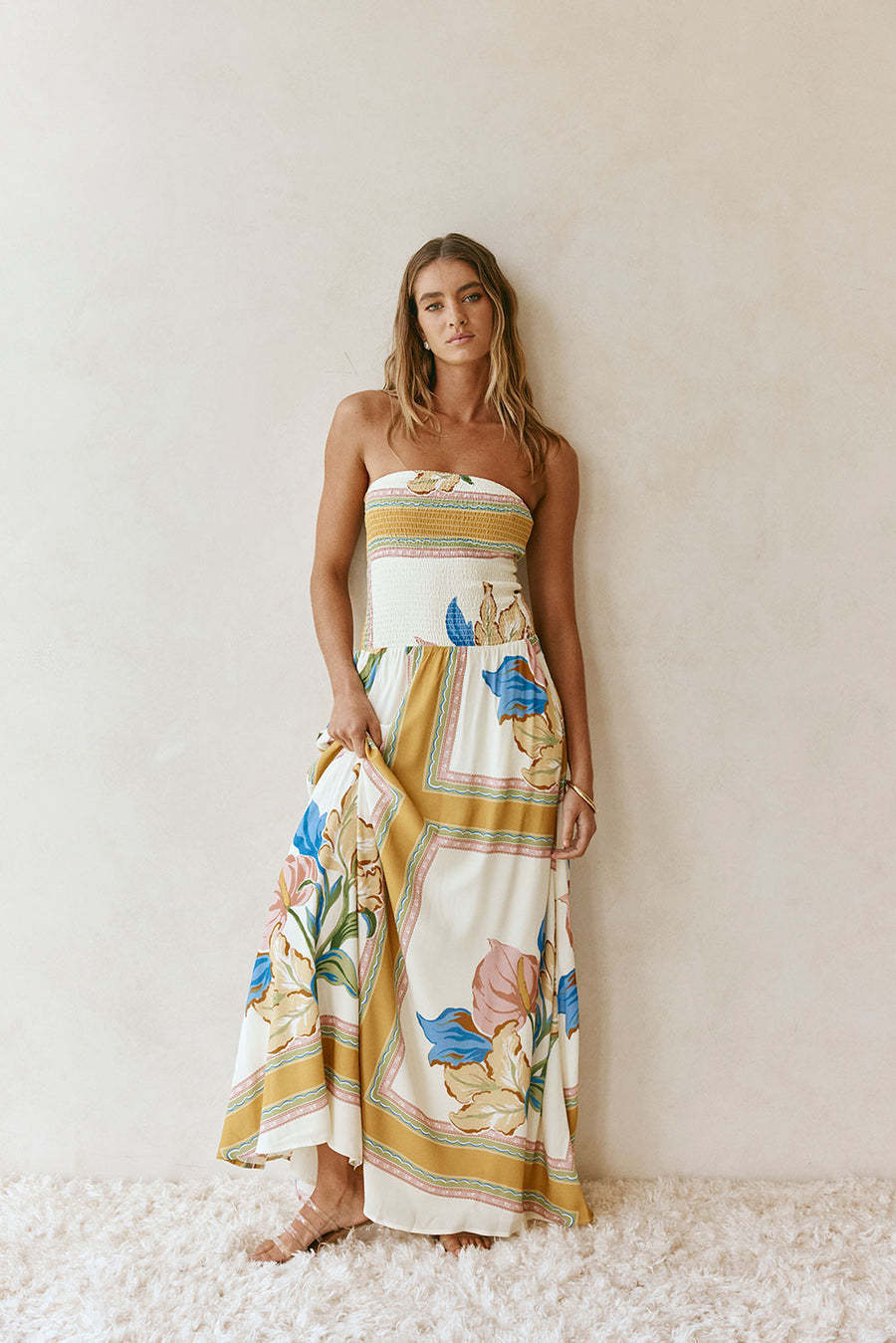 Flowering Girl Women Loose linen sleeveless strapless maxi dress