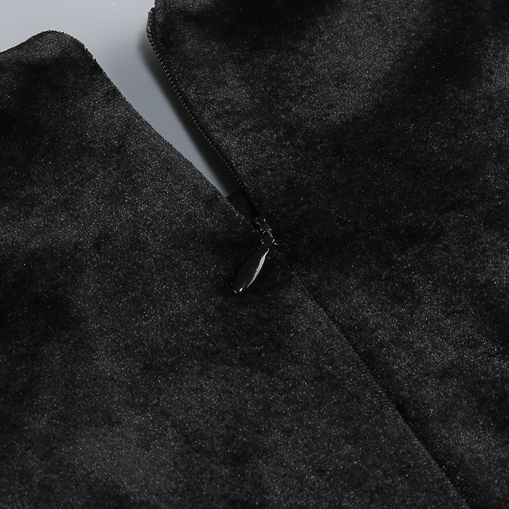 victoria Bow Cascade Velvet Maxi Dress in black