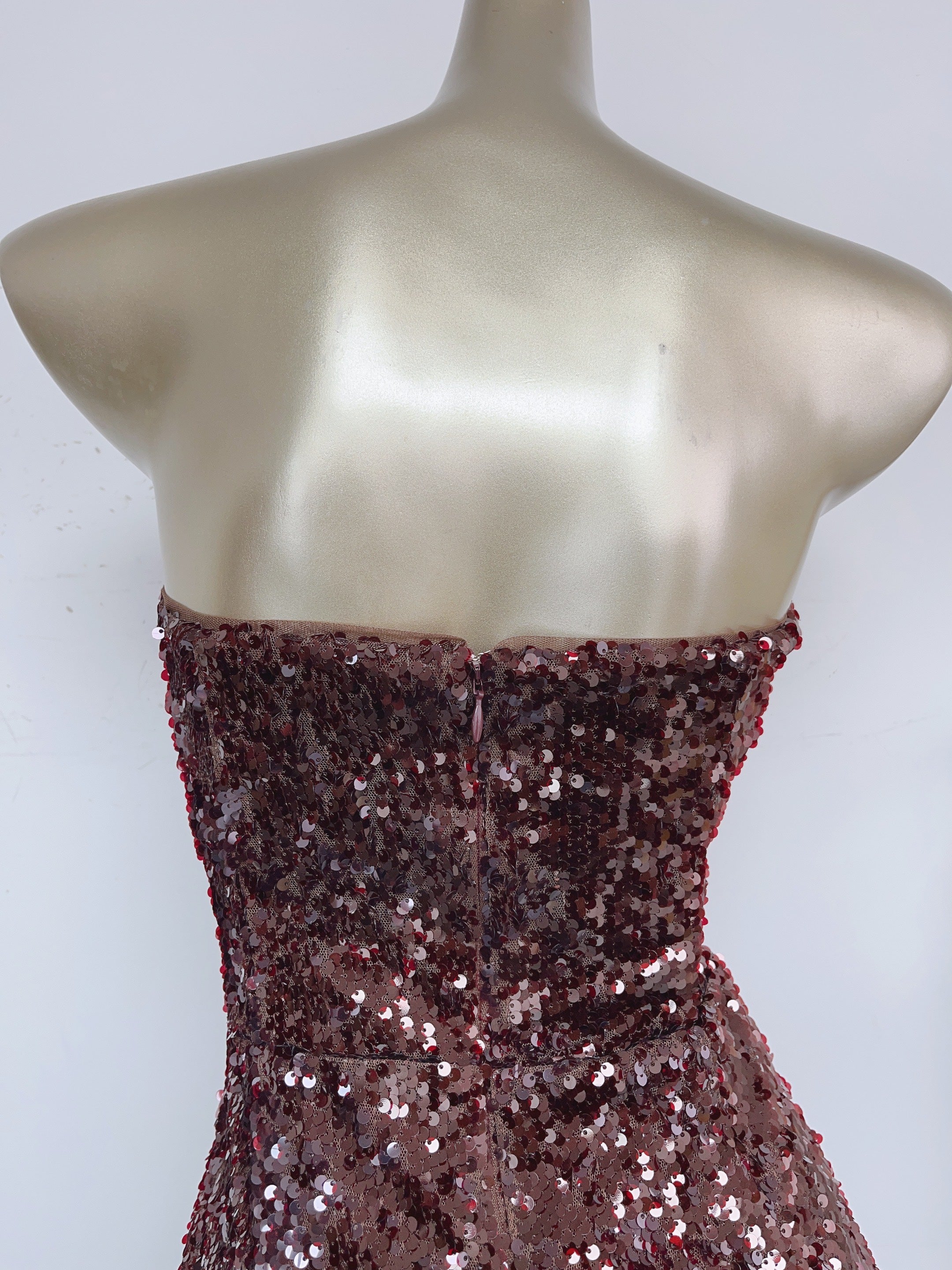 Strapless Sequin Mini Dress In Burgundy
