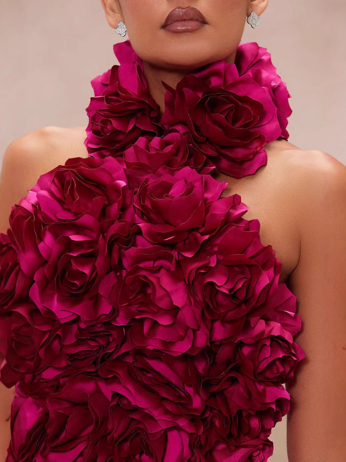 Flowering Girl Women flower bandage midi dress in hot pink