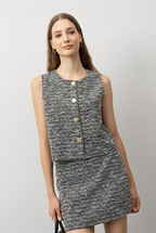 Flowering Girl Women mixed silver thread fine glitter gold button vest hip-hugging skirt