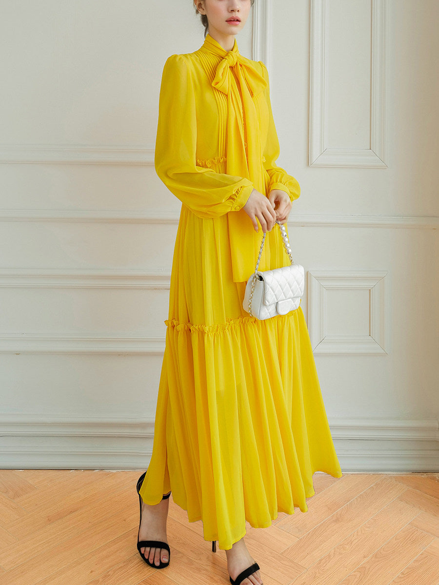 Yellow Long Sleeved Large Swing Dress