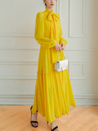 Yellow Long Sleeved Large Swing Dress