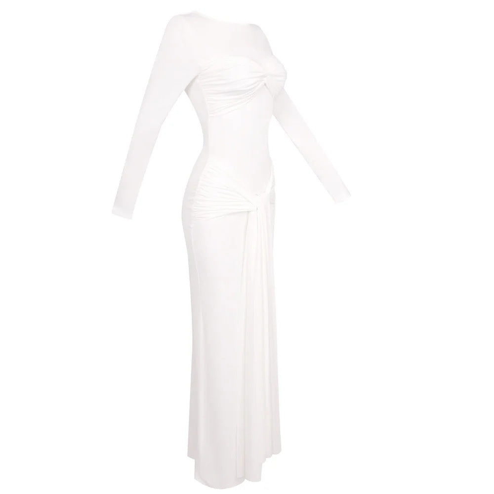 Flowering Girl Women Long-sleeved ribbon-trimmed round-neck maxi dress