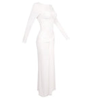 Flowering Girl Women Long-sleeved ribbon-trimmed round-neck maxi dress