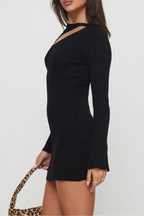 Flowering Girl Women black cut-out flared sleeve knitted long sleeve dress