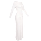 Flowering Girl Women Round neck ribbon knot maxi dress in white