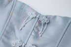 Lisa Jacquard Fishbone Bodice A-Line Mini Dress In Blue