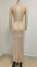 Vivien Flower Sequin Cutout Maxi Dress In Apricot
