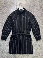 victoria Collar Rhinestone Shirt mini Dress in black