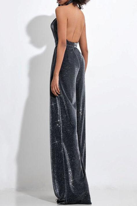 Flowering Girl Women mirabelle halter jumpsuit in black silver