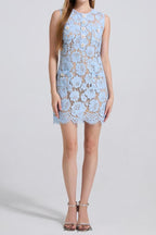 Flowering Girl Women eunice hollow pencil Lace mini Dress in blue
