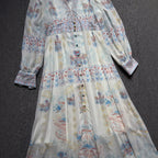 Flowering Girl Women lesley Printed V-neck lantern sleeve slit maxi dress - blue