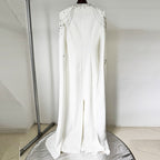 Flowering Girl Women red nail bead chain shawl sleeves floor-length dress
