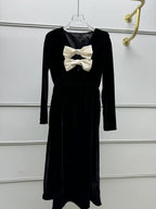 wallis black v-neck bow cutout velvet midi dress