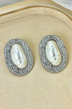 Flowering Girl Women Vintage Textured Gold Oval Baroque Pearl Stud Earrings