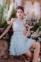 Sleeveless halter layered party Dress