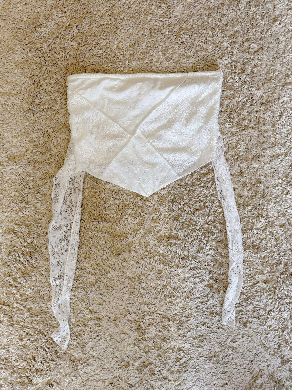 lace bow tie embroidered hollowed out irregular high-waist short strapless top with irregular edges