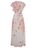 White Floral Flying Sleeves Maxi Dress