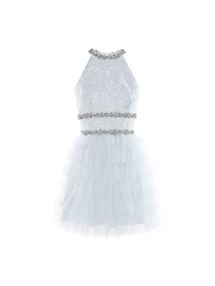Sleeveless halter layered party Dress