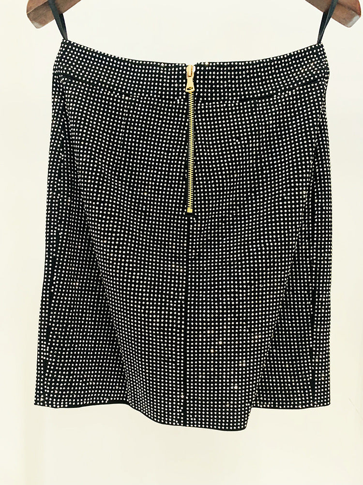 Flowering Girl Women Patchwork Rhinestone Skirt In Black
