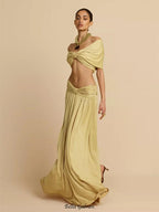 Flowering Girl Women pleated top & maxi skirt set - gold